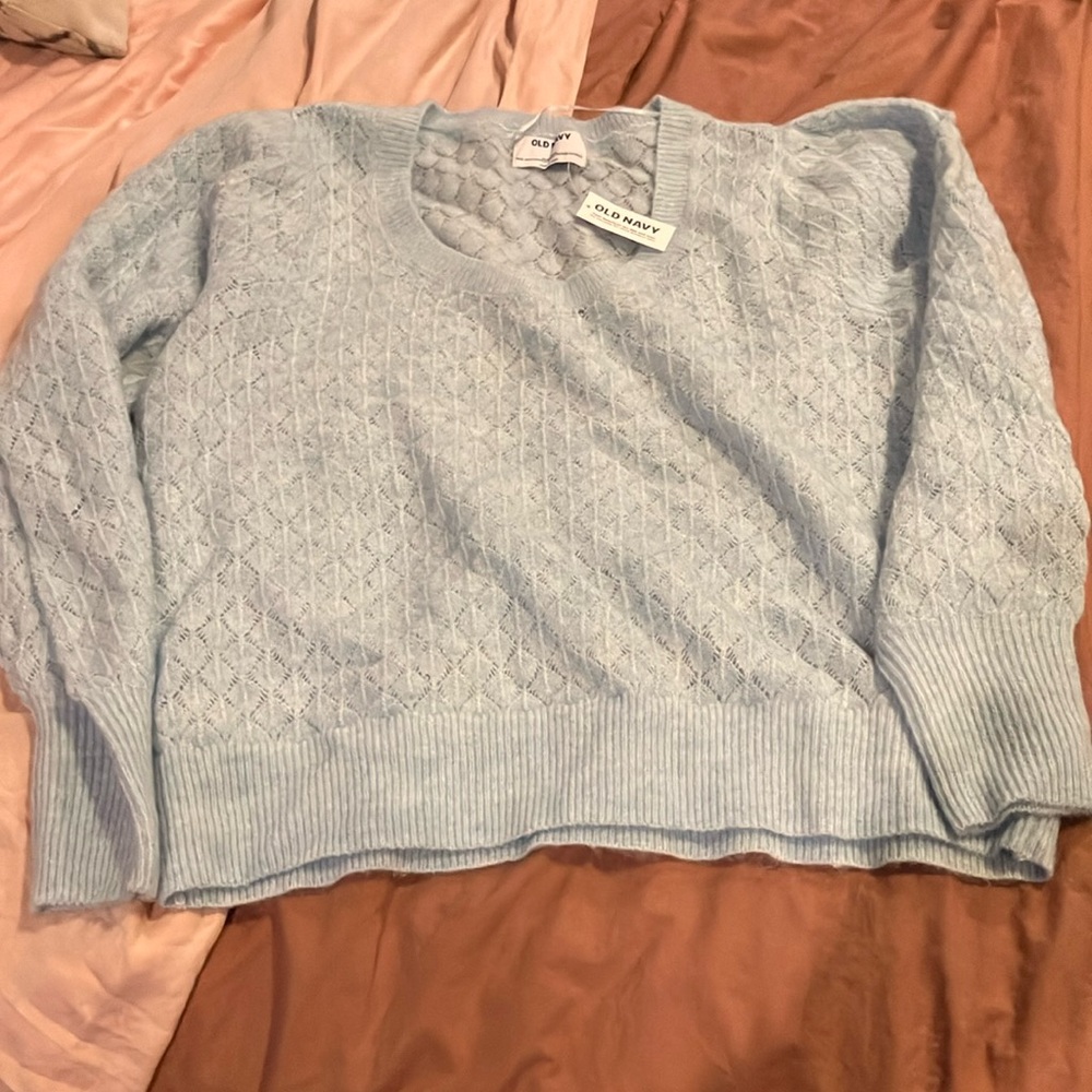 NWT Old Navy Soft Blue Women's Pointelle Crew Neck Sweater